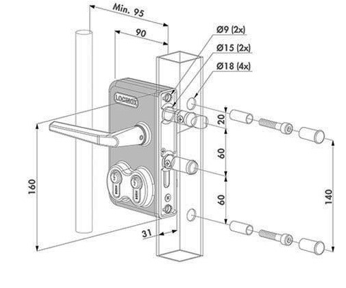 Locinox Industrial Double Cylinder Lock for 50mm profile