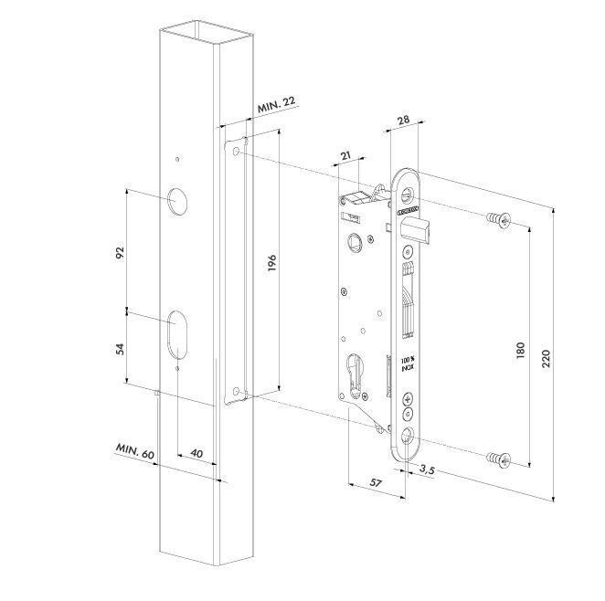 Sixty Slim Line Insert Lock 40mm Backset Lock only