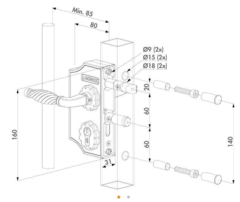 Small Ornamental Swing Gate Lock F2 Square profile adjustable 30-40mm