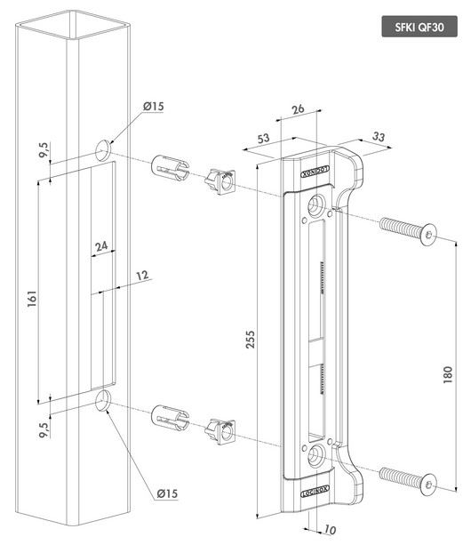 Locinox Stainless Steel Lock Keeper  for fortylock, fifty lock and sixty lock for 30mm Posts- SFKI QF30