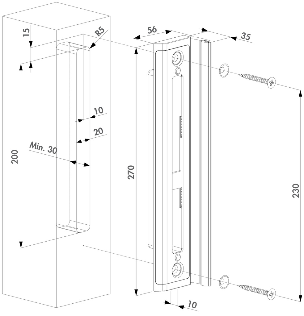 Swing Gate Mortise Lock H Wood 35 mm Back Set Lock only