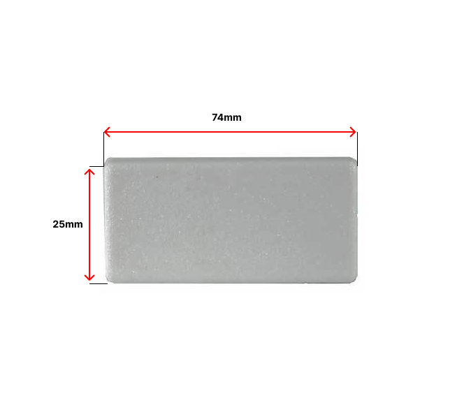 Plastic Rectangular End Cap / Tube insert for Tube 75x25mm White (1-3mm)