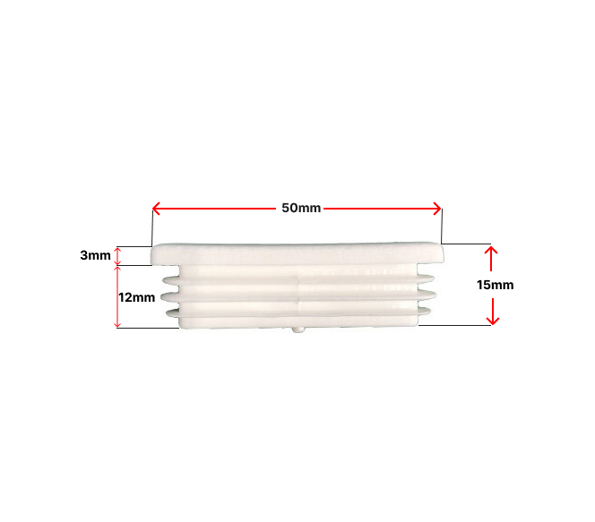 Plastic Rectangular End Cap/ Tube insert for Tube 50x10mm - White (0.8-2mm)