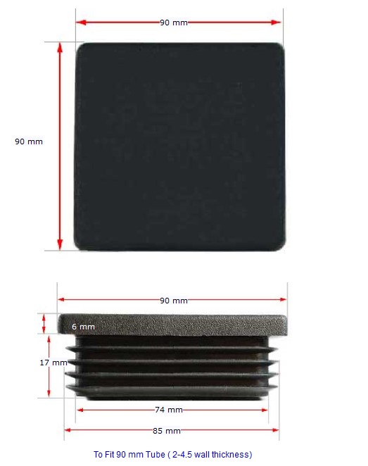 Plastic Square Post End Cap for Tube 90x90mm (2-4.5mm wall thickness)