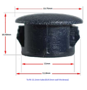 Plastic insert hole plug/End cap for hole size 11mm Black