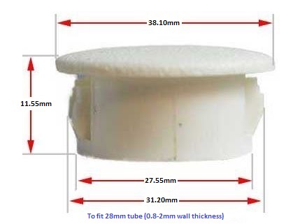 Plastic Hole Plug/End cap tube inserted for hole size 28mm white