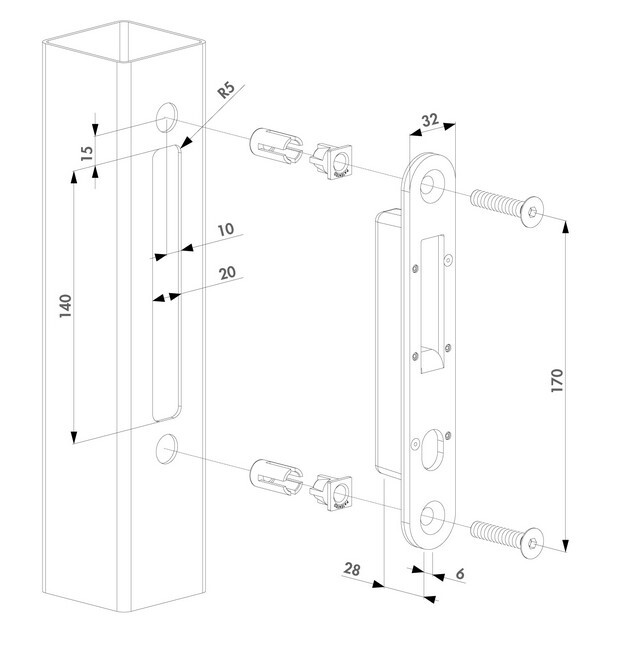 Sliding Gate Keeper for H compact lock for 40mm post