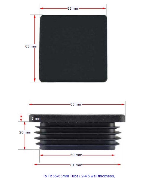 Plastic square Cap 65x65mm (2-4.5mm)