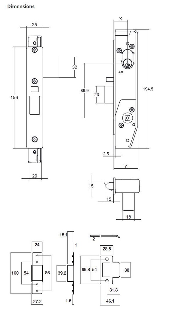 Stainless Steel Mortice Lock - Lockwood 3782 Short 23mm Backset Universal Mortice Locks