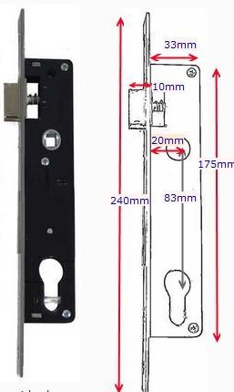 Swing Gate Mortise lock Euro Cylinder 20mm Backset in Chrome Face