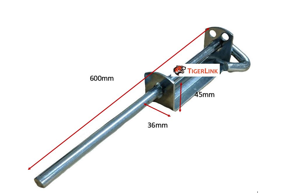 Heavy Duty Steel Drop Bolt 600mm long x 12mm pin Finished Zinc plated