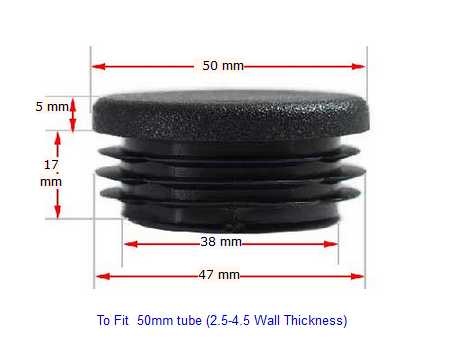 Low Density Plastic Round Cap for tube external 50mm OD(2.5-4.5mm)- Black