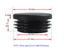 Low Density Plastic Round Cap for tube external 50mm OD(2.5-4.5mm)- Black