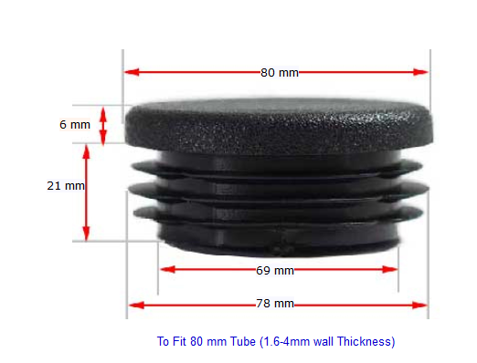 Plastic Round Tube insert End Cap for Tube 80mm OD(1.5-3mm)