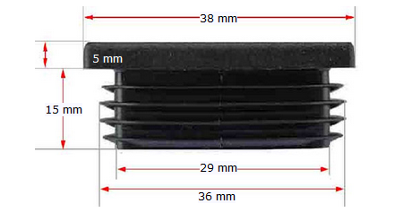 Plastic square cap 38x38mm (1-3.5mm wall thickness)