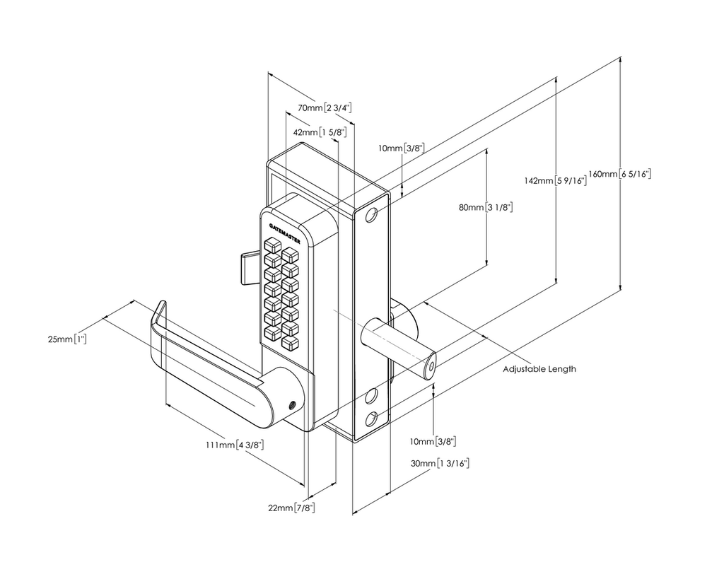 Gatemaster Super Digital Lock Single Sided Keypad to fit 40-60mm gate frame LH with Lever handle