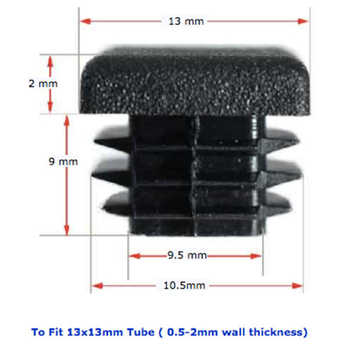 Plastic square cap 13x13mm (0.5-2mm wall thickness)