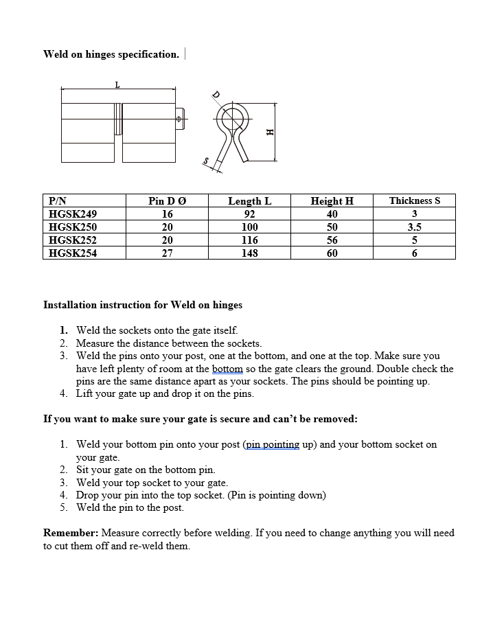 Heavy Duty Swing Gate Shackle Weld on Hinge- Pin 20mm - pair