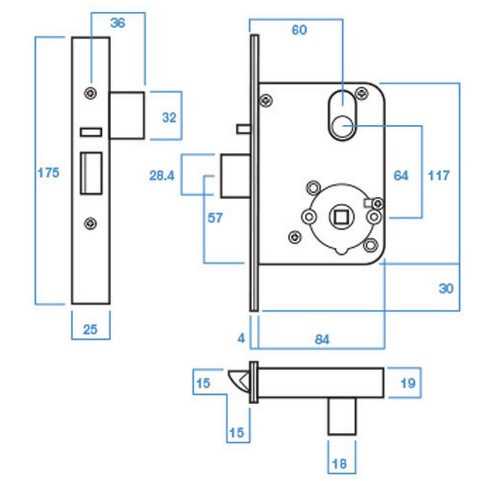 Mortice Lock - Lockwood 3572 Primary mortice, 60mm backset, Satin Chrome