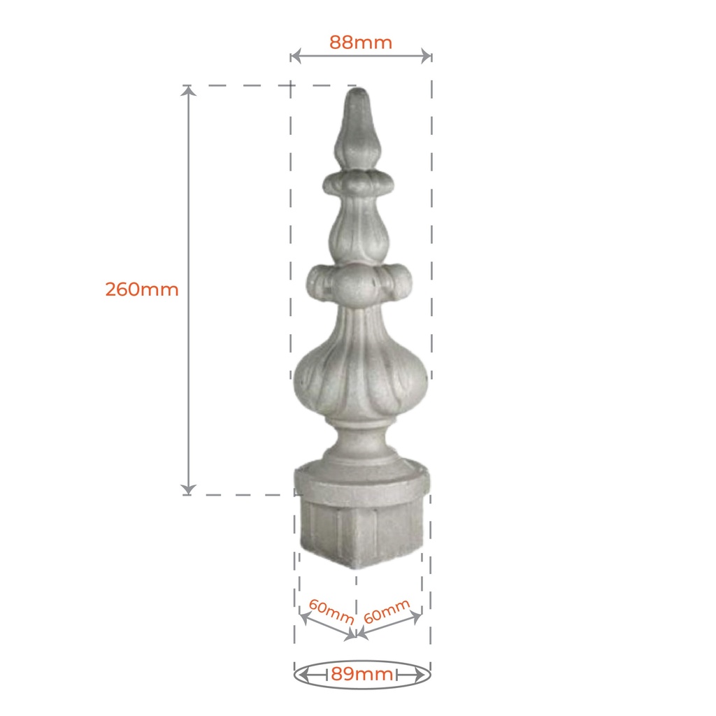 Aluminium Spear Tall : Male for 65x65mm SHS