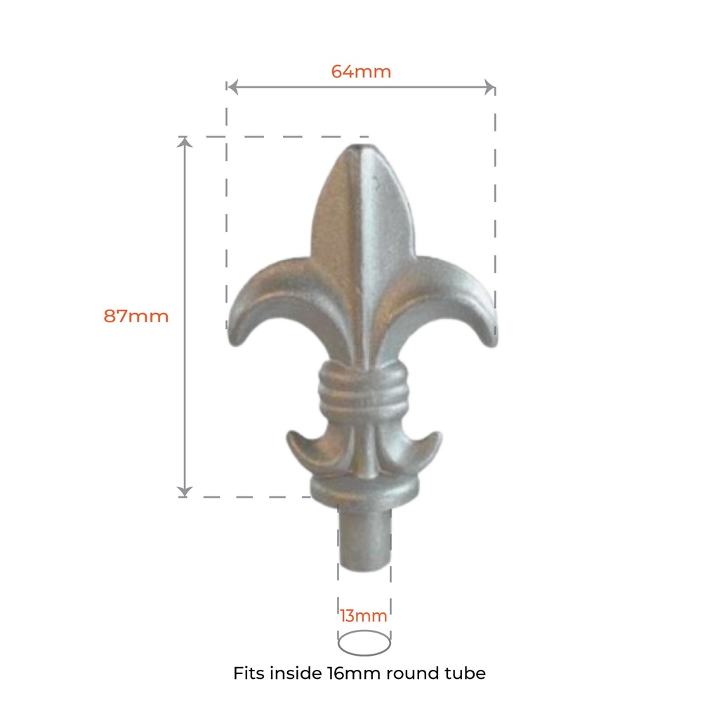 Aluminium Spear Top / Picket Fence Queen Male 16mm