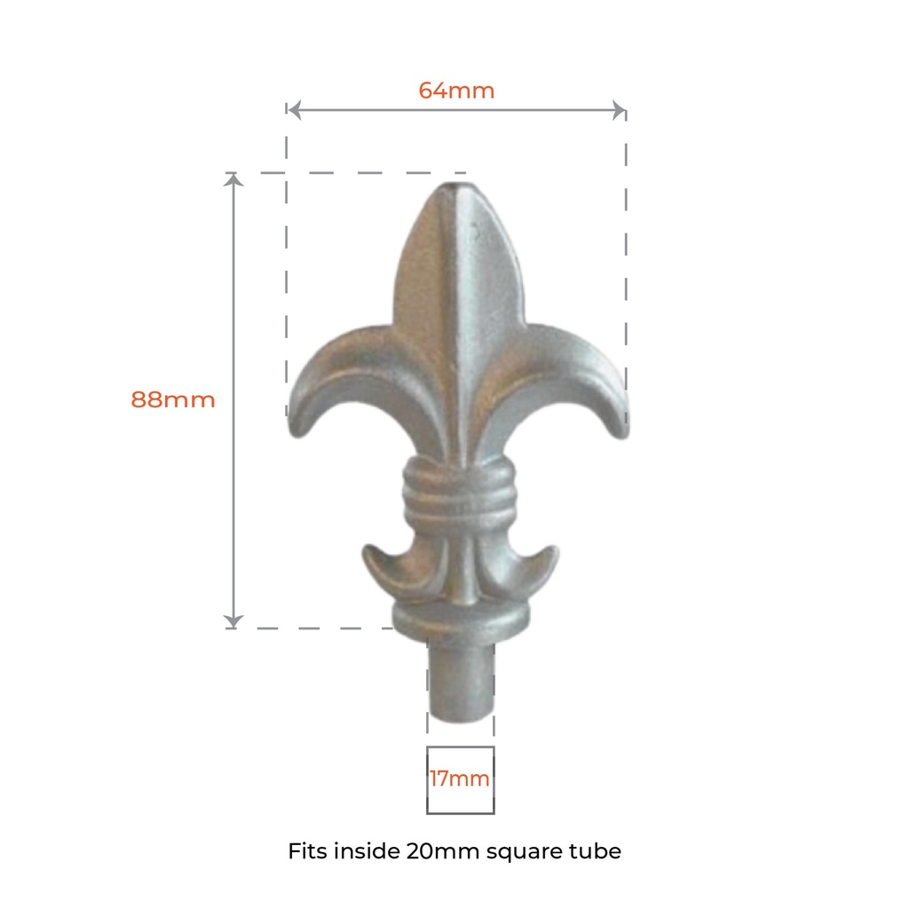 Aluminium Spear: Queen Male for 20x20mm post SHS