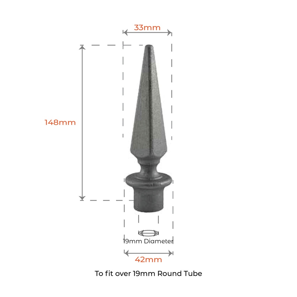Aluminium Spear: Pyramid Female to fit over 19mm Round Tube