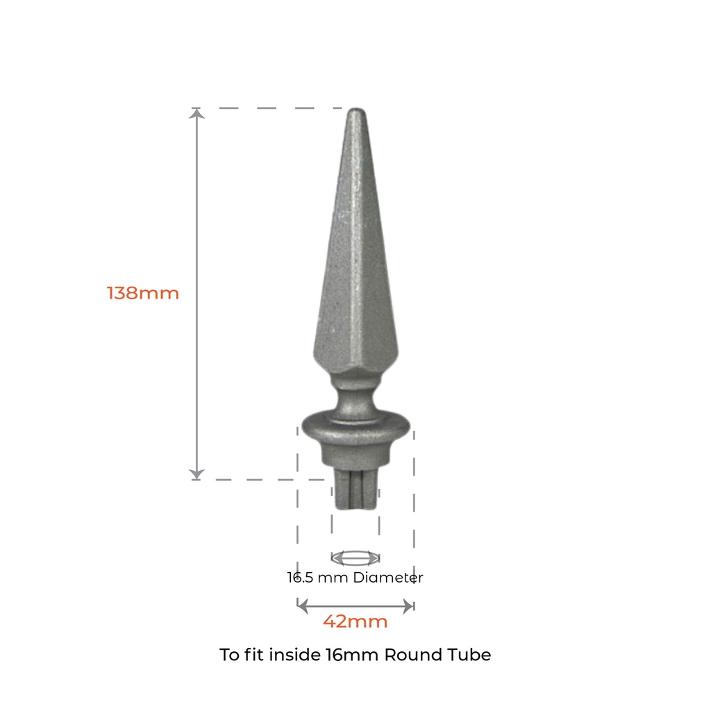 Aluminium Spear: Pyramid Male to fit inside 19mm Round Tube