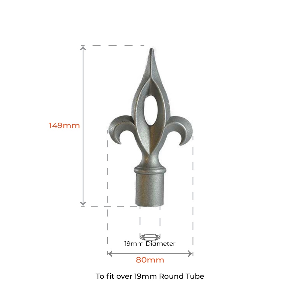 Aluminium Fence Spear: Victoria Female Round to fit over 19mm Round Tube