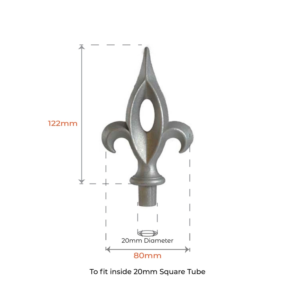 Aluminium Spear Top / Picket Fence Victoria Male 20mm Square