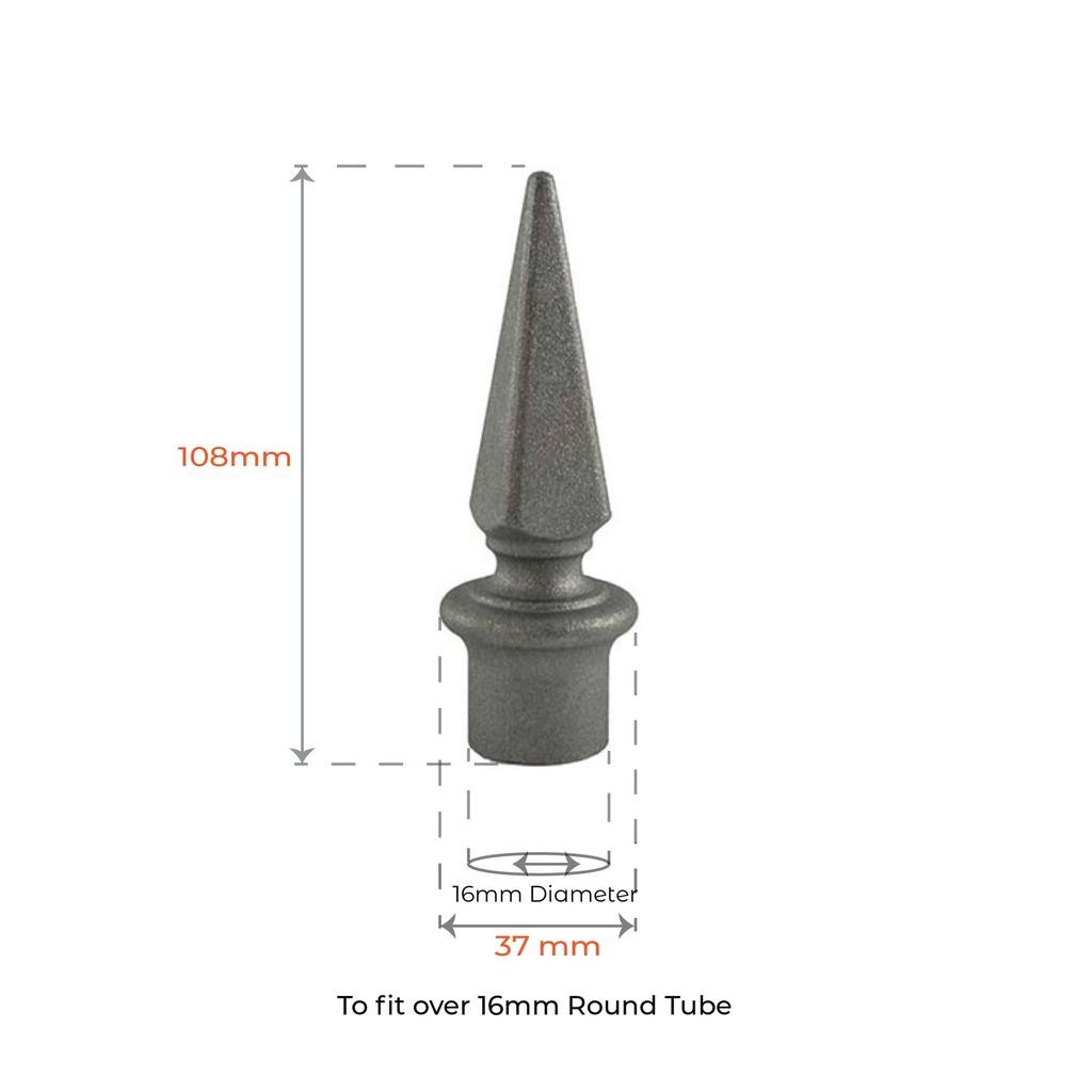 Aluminium Fence Spear: Jack female to fit over 16 mm Round Tube