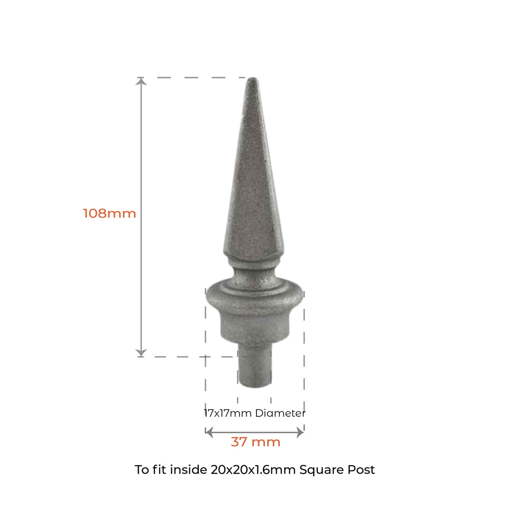 Aluminium Spear Top Fence/Picket Jack male 20 mm Square