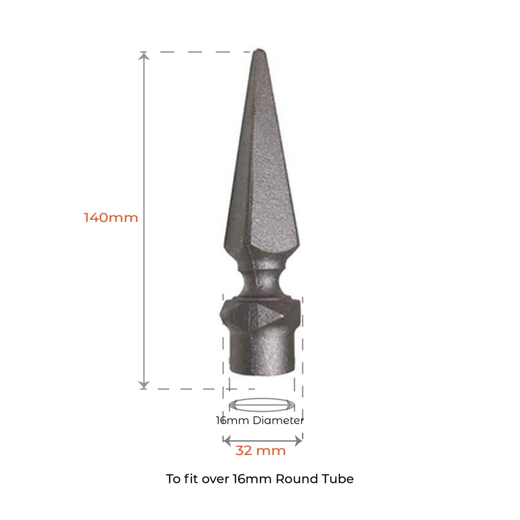 Aluminium Fence Spear: Knight Female to fit over 16mm Round Tube