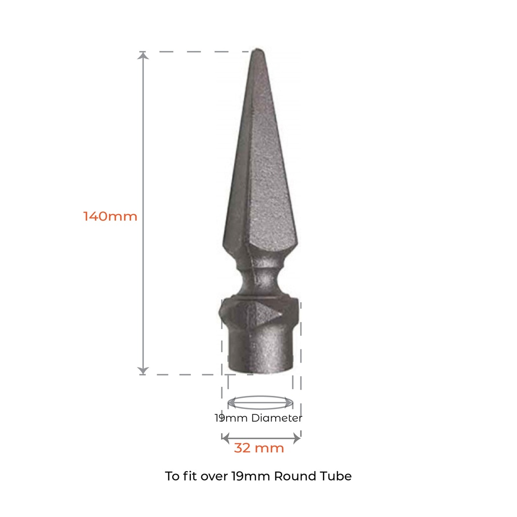 Aluminium Fence Spear: Knight Female to fit over 19mm Round Tube