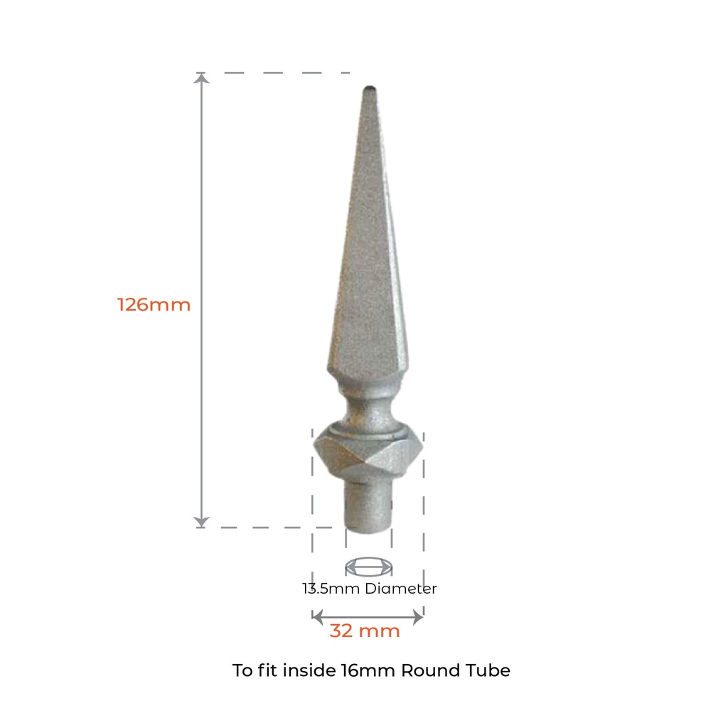 Aluminium Fence Spear: Knight Male to fit inside 16mm Round Tube