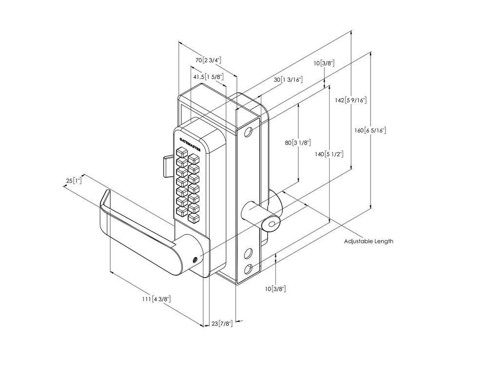 Gatemaster Super Digital Lock Double Sided Keypad to fit 40-60mm gate frame with Lever handle