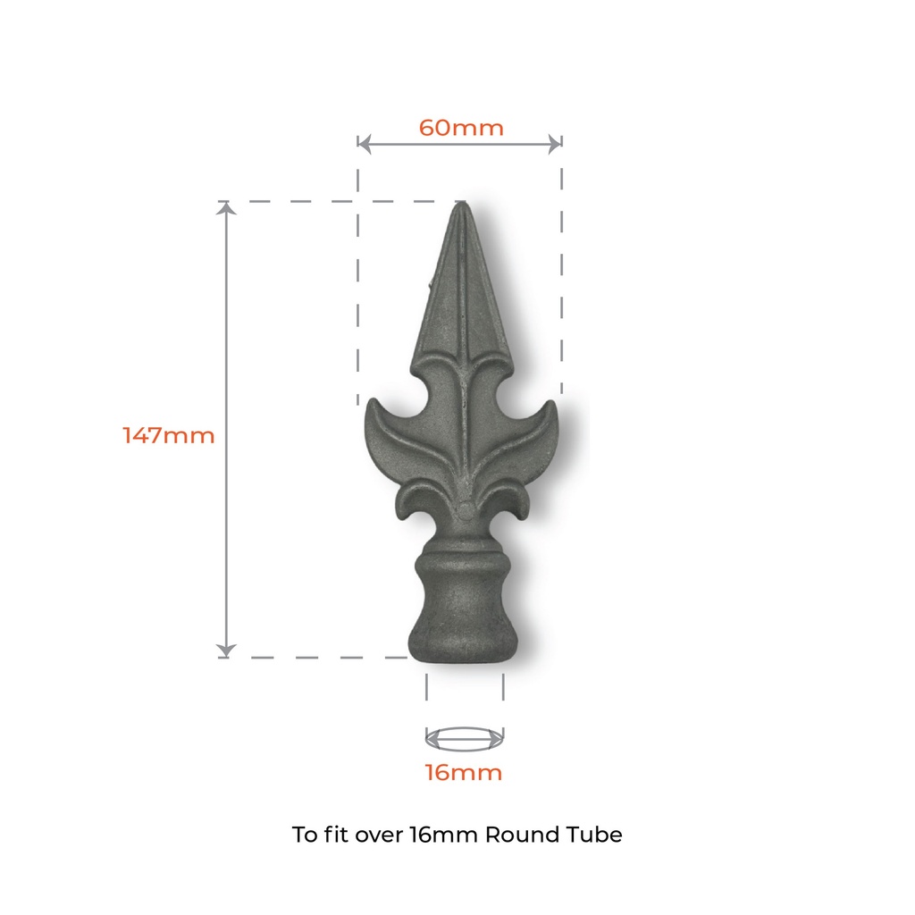 Aluminium Spear Top King female for Round tube size 16mm