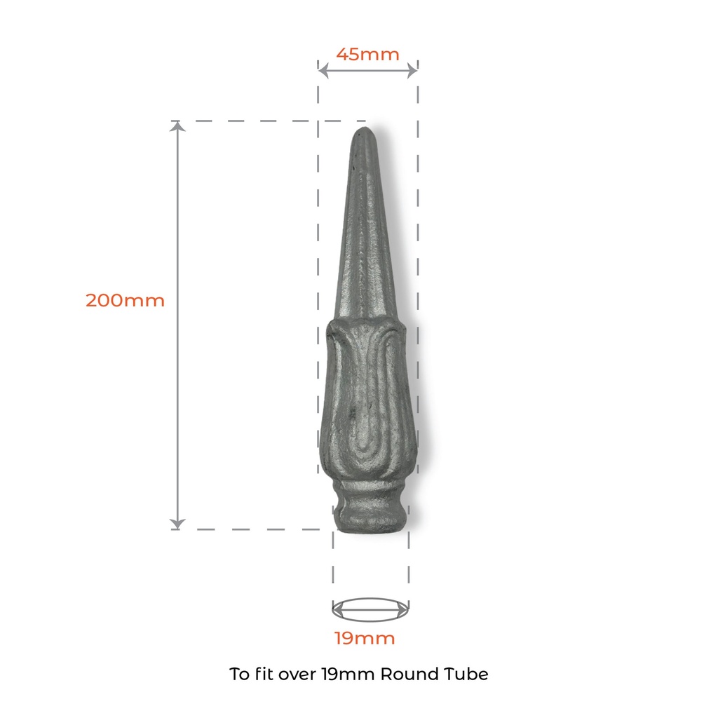 Tulip Female Aluminium Fencing Spear Top for 19mm Tubem round H200 x W45