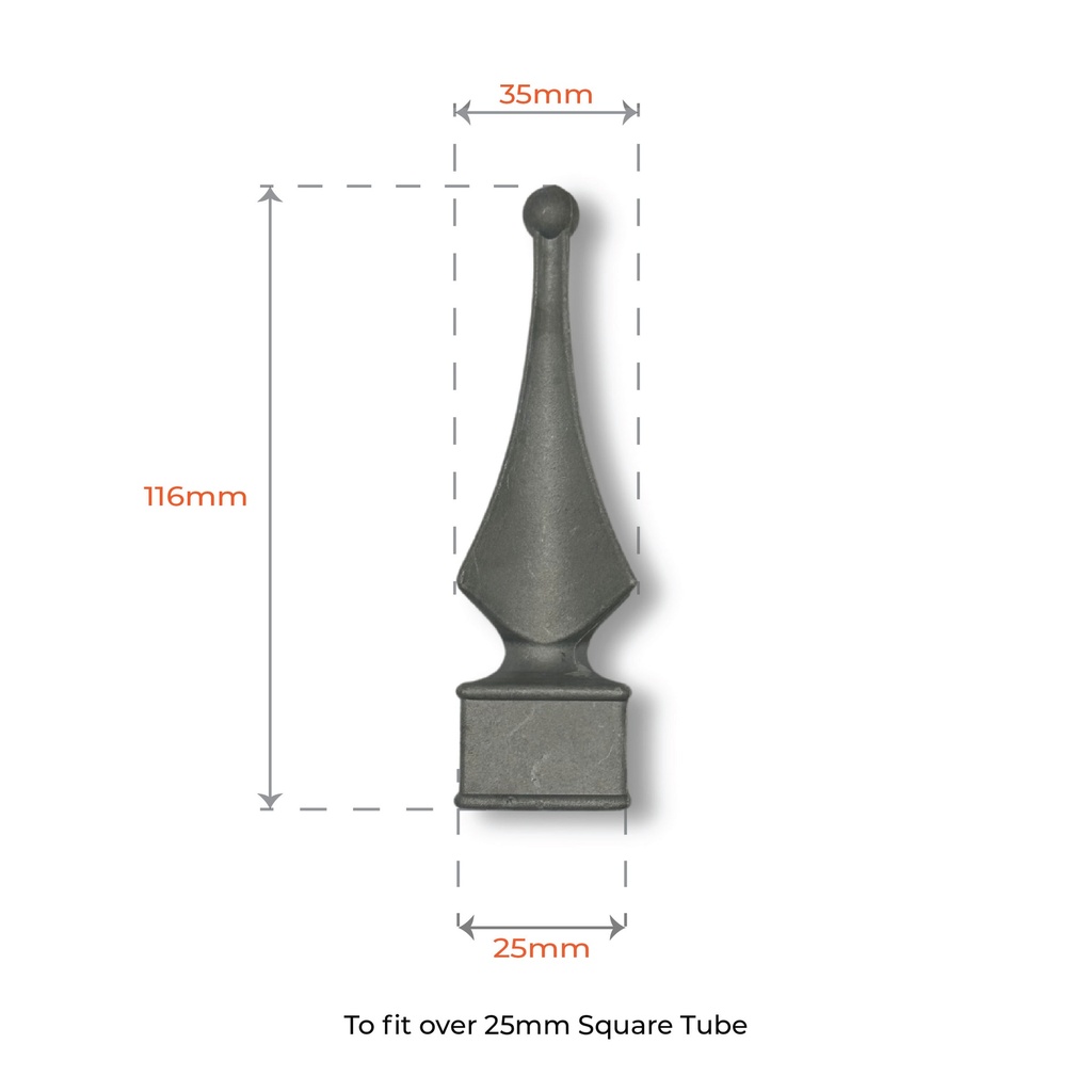 Aluminium Fence Spear: Jasmine Female to fit over 25mm Square