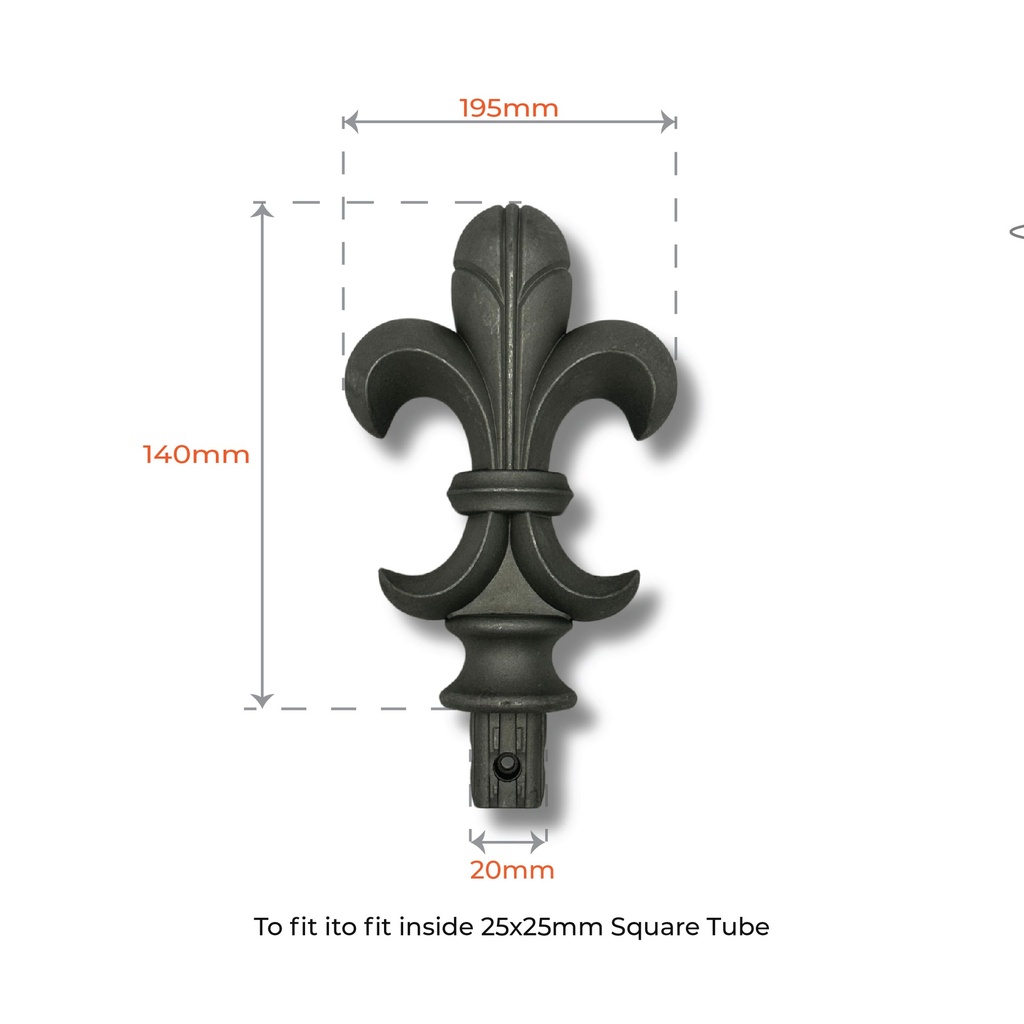 Aluminium Spear: Rose for Square Bar to fit inside 25x25mm SHS
