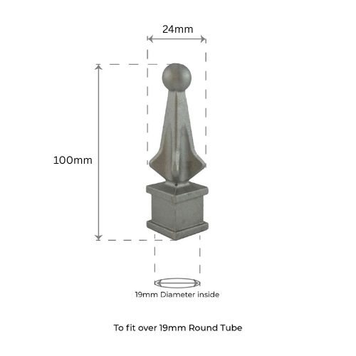 Aluminium Fence Spear: Cardinal Female Square Base to fit 19mm Round Tube
