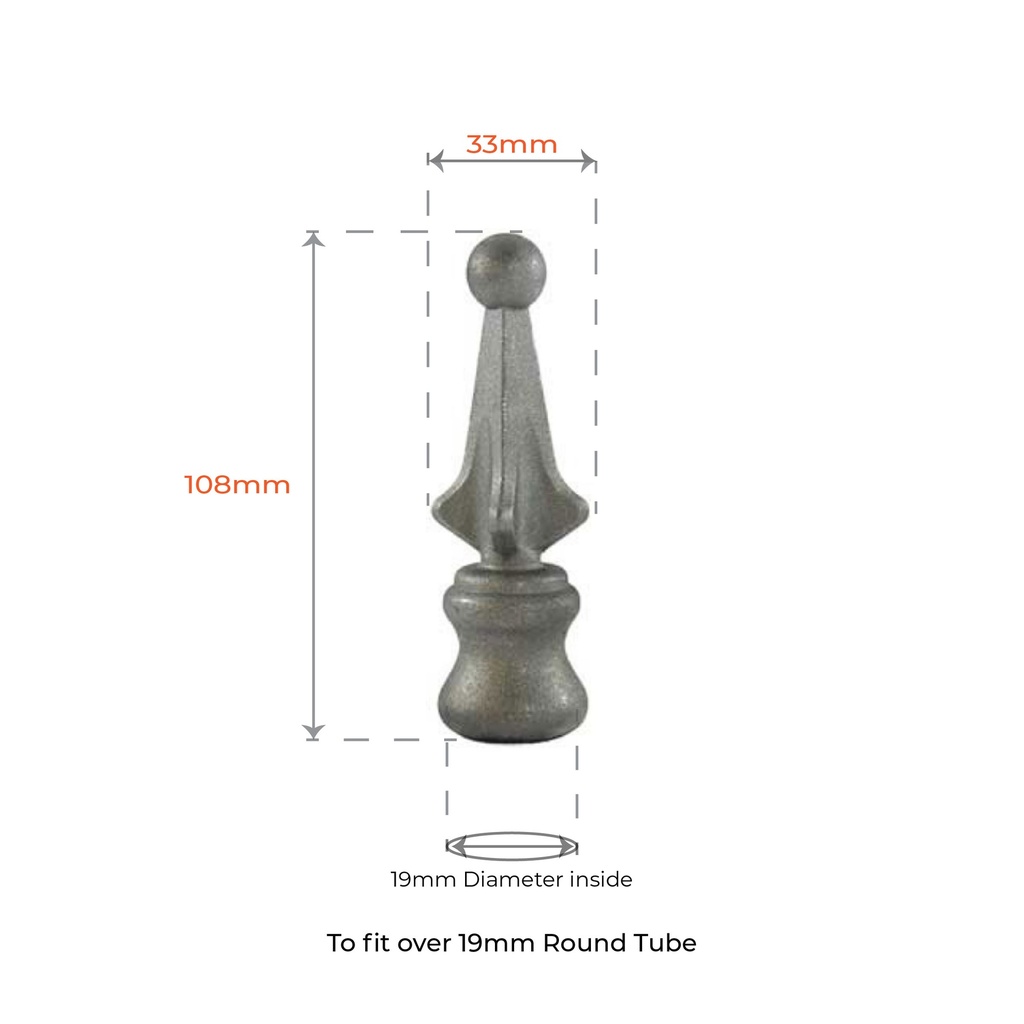 Aluminium Fence Spear: Cardinal Female to fit 19mm Round Tube