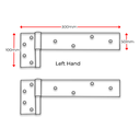 Strap Hinge 300x50mm 14mm pin For gates up to 100 kgs - both LEFT and RIGHT PAIRS