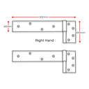 Strap Hinge 300x50mm 14mm pin For gates up to 100 kgs - both LEFT and RIGHT PAIRS