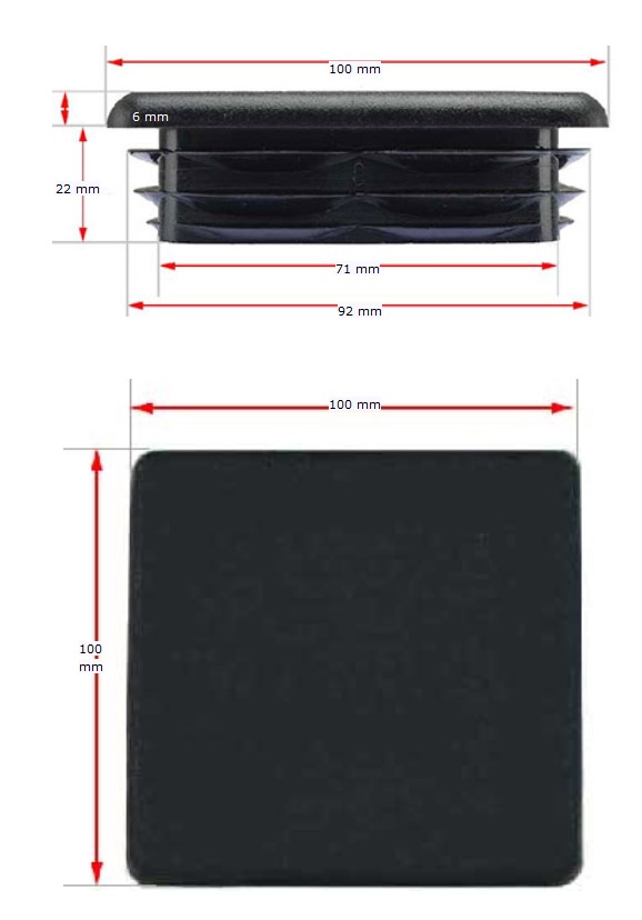 Plastic Square Post End Cap for Tube 100x100mm (5-8mm Wall thickness)