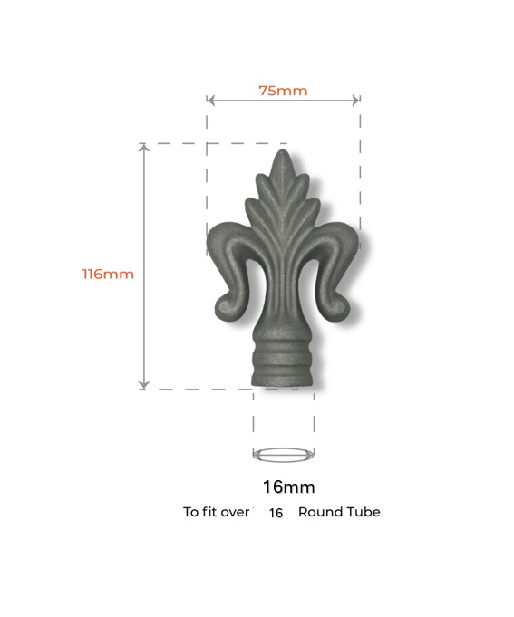 Aluminium Fence Spear: Heritage Female to fit inside 16mm Round Tube