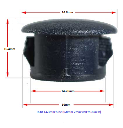 Plastic Hole Plug/End cap tube inserted for hole size 14mm Black