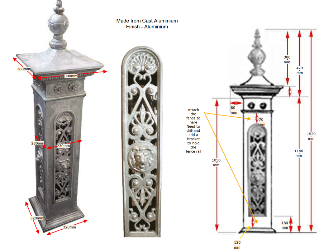 Aluminium Decorative Lion Head Post Fence Post 230x230x1555mm - Pick up only