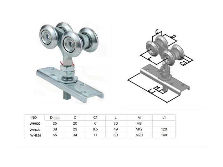 Overhead Sliding Gate/Hanging Barn Door 4 Steel Wheel for Gate up to 120kg/2400mm