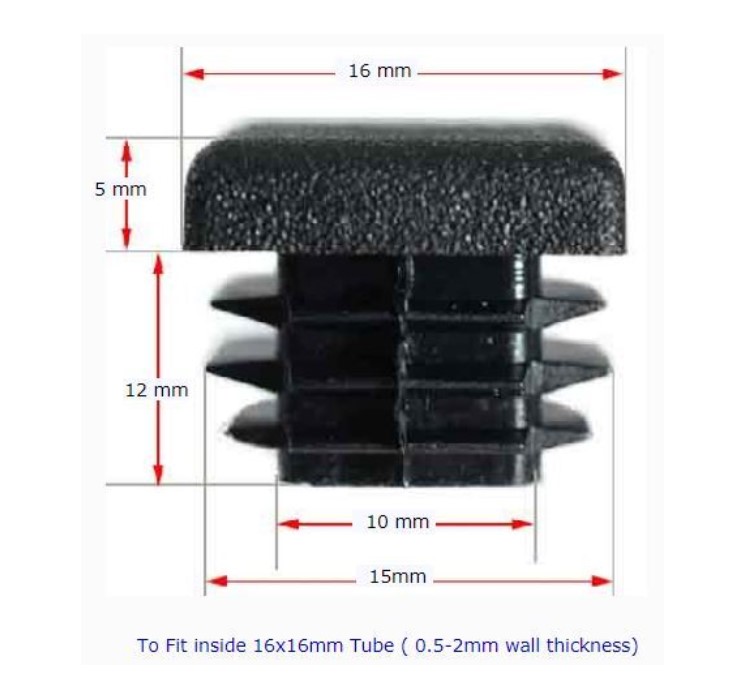 Plastic cap square 16x16mm (0.8-2mm wall thickness)